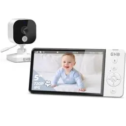 Produktbild: GHB Babyphone mit Kamera 5 Zoll 720P HD 5000mAh IPS-Display VOX-Modus Digitalzoom Nachtsicht Gegensprechen Temperaturanzeige ABM700