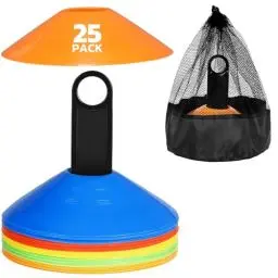 Produktbild: GHB Hütchen 25er Fussball Hütchen Fußball zubehör Slalom Hütchen Markierungshütchen für Fussball Training Agilität Geschenk Jungen Kinder Spieler mit Halter und Tragetasche