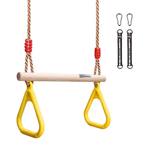 Produktbild: GHB Schaukel Trapez Schaukel Schaukel Kinder mit Kunststoff Turnringe für Kinder Outdoor zum Aufhängen belastbar bis 120KG Gelb