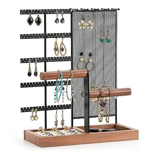 Produktbild: GHIAKQYT Schmuckständer Schmuckhalter Ohrringständer Uhrenständer, Schmuck Organizer, Ohrringhalter Schmuckbaum mit Ring Tablett Schmuckaufbewahrung für Ketten,Ohrringe,Ringen,Uhren,Armbände