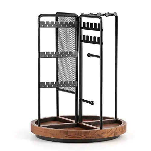 Produktbild: GHIAKQYT Schmuckständer drehbar schwarz Schmuckbaum Ohrringständer,Kettenständer - 4 in 1 schmuckhalter mit Aufbewahrung für Ketten,Ohrring,Ringen,Uhren,Armbändern Schmuckstück Organizer