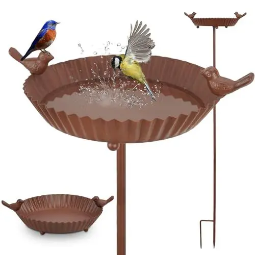 Produktbild: GHIAKQYT Vogeltränke Vogelbad Vogelbecken 122cm x ∅24 cm Futterschale Wasserstelle Stehend oder auf Gartenstab,Groß Frostsicher Winterfest Wassertränke Futterstationen für Wildvögel