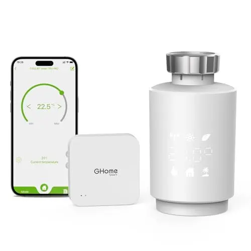 Produktbild: GHome Smart Heizkörperthermostat mit Gateway, Bluetooth-Verbindung App Steuerung, Energieeffizient, Intelligente Temperaturregelung,Zeitplan, Kompatibel mit Alexa, Google Assistant, Hub erforderlich