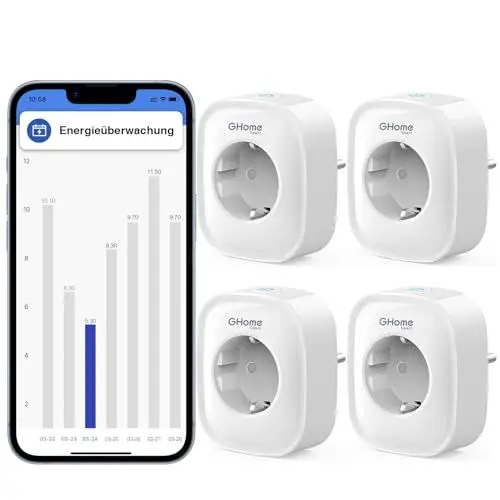 Produktbild: GHome Smart Steckdose 16A, Wlan Steckdose 4er Pack, Smart Steckdose Kompatibel mit Alexa Google Home, App Fernbedienung, Stromverbrauch Messen Sprachsteuerung Timer, NUR auf 2.4 GHz WiFi