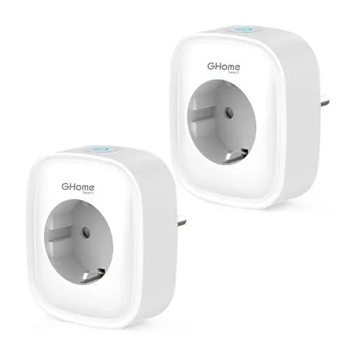Produktbild: GHome Smart Wlan Steckdose 16A, Alexa Steckdose 2 Packs, Smart Home Plug Funktioniert mit Alexa Google Home, App Fernbedienung, Stromverbrauch messen Sprachsteuerung Timer, NUR auf 2,4GHz WiFi, White