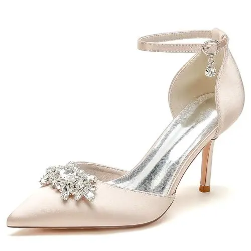 Produktbild: GHSIRUEU Damen Brautschuhe Geschlossene Zehen Knöchelriemen Spangenpumps Hochzeitsschuhe mit Strass,Champagne,41 EU