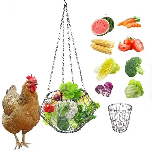 Produktbild: GHWMYD Hühner Gemüse Hängende Futterautomat, Faltbar 16,5 Zoll großer Spielzeug Huhn Obst Feeder Huhn Geflügel Obsthalter, mit 4 Ketten zum Aufhängen für Hühner, Hühner, Ente (1 STÜCK)