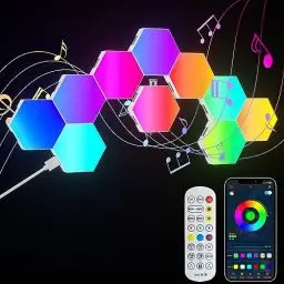 Produktbild: GIACOMO 10PCS LED Sechseck Gaming Wandleuchte, Hexagon RGB Panel, Smart Sechseck Wandleuchten Gaming Wand Licht App Steuerung Musik Sync,DIY Modular Geometry Assembly für Gamer Zimmer Room Decor