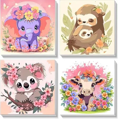 Produktbild: Giahism 4 Pack Tier Malen Nach Zahlen Kinder mit Rahmen-Tier Malen Nach Zahlen für Kinder,Tier Malen Nach Zahlen ab 5 6 7 8 9 10 11 Jahre Mädchen Junge für Die Wanddekoration zu Hause(20x20cm)