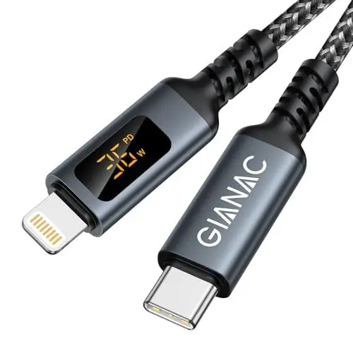 Produktbild: GIANAC USB C auf Lightning Kabel mit LED Display (1M) iPhone Ladekabel 36W Typ C to Lightning Schnellladekabel für iPhone 14,13,12,11,XS, XS Max,XR,X,8,8Plus,7,7Plus,iPad und andere Typ C Geräte