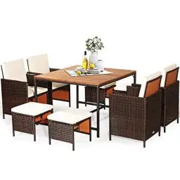 Produktbild: GIANTEX Gartenmöbel Set 8 Stühle mit Tisch, 9er Set Rattan Lounge Möbel Outdoor, Balkonmöbel Set mit Balkontisch, 4 Stühle & 4 Hocker zusammenschiebbar, Terrassenmöbel Sitzgruppe Sitzgarnitur Garten