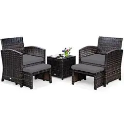 Produktbild: GIANTEX Rattan Gartenmöbel Set, Balkonmöbel Kleiner Balkon, Balkonmöbel Set 2 Sessel mit Hocker, Balkonmöbel Set Balkon 2 Personen, Balkon Möbel Gartenlounge Gartengarnitur Garten Set (Graue Kissen)