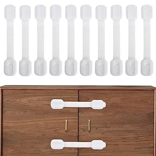 Produktbild: Giantzhong 10 Stück Kindersicherung Schrank Schubladen, Baby Schranksicherung Schubladensicherung Schrankschloss für Tür Türsicherung mit 3M Starker Kleber ohne Bohren, Einstellbare Länge, Weiß
