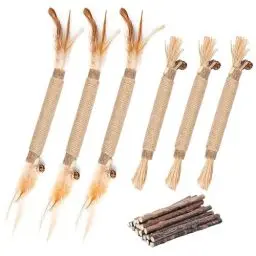 Produktbild: GIAPINST Katzenminze Sticks mit Federn, Natural Silvervine Katzenminze Sticks, 15 Matatabi Katzen Kauhölzer, Katzenspielzeug Selbstbeschäftigung Set, Entfernen von Zahnstein und erfrischendem Atem