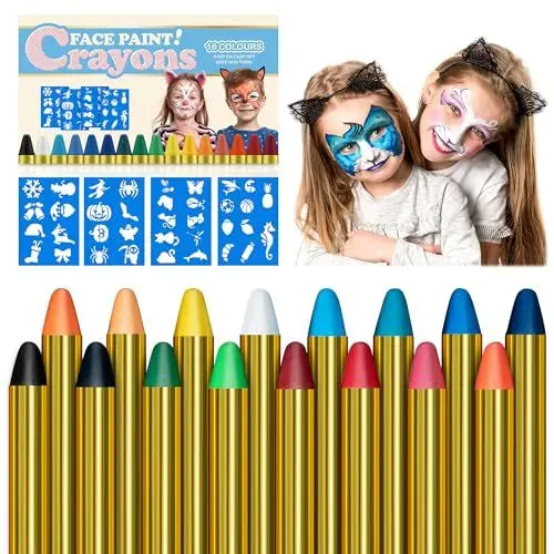 Produktbild: Gibot 16 Farben Kinderschminke Set für FaschingGesichtsfarbe Schminkstifte Bodypaint Schminkpalette, Fasching Schminke Karneval Halloween Körpermalfarben Glitzer Buntstifte mit 4 Aufklebern