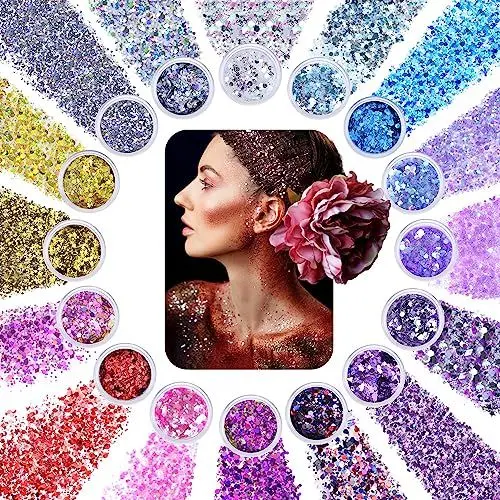 Produktbild: Gibot Glitter,16 Farben Festival Glitzer Gesicht, Body Glitter für Gesicht Augen Lippen Haare Nägel dekoration,Make Up Pailletten und Zubehör