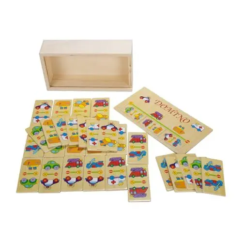 Produktbild: GICO Domino Spiel Fahrzeuge aus Holz für Kinder Jungen Mädchen und Erwachsene für Zuhause oder als Reisespiel - 7968