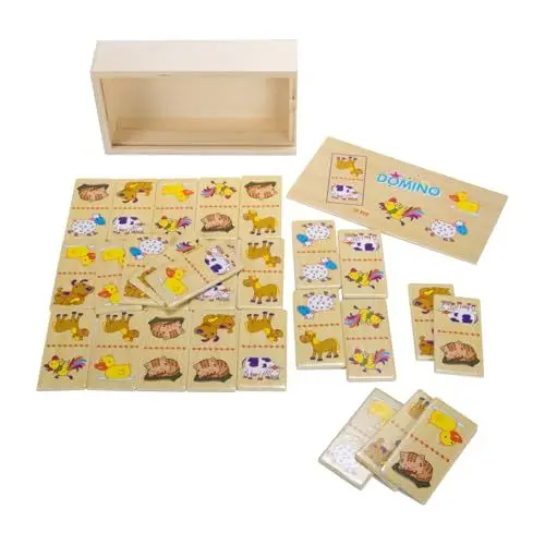 Produktbild: GICO Domino Spiel Tiere aus Holz für Kinder und Erwachsene für Zuhause oder als Reisespiel - 7967