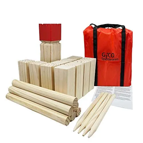 Produktbild: GICO Kubb Spiel XXL Set, Wikingerspiel, König 30 x 7 x 7 - Der Outdoor Spielspaß in Top Qualität aus Massivholz mit Transporttasche - 3263