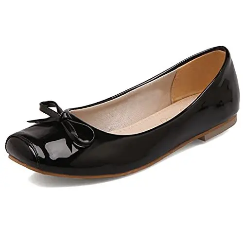 Produktbild: Gicoiz Damen Square Toe Flach Schuhe Comfy Ballerina Pantoffeln Arbeit Loafer Buro Ohne Verschluss Lovely Bogentie Dolly Schuhe Dancing Schwarz Gr 40 EU-41Cn