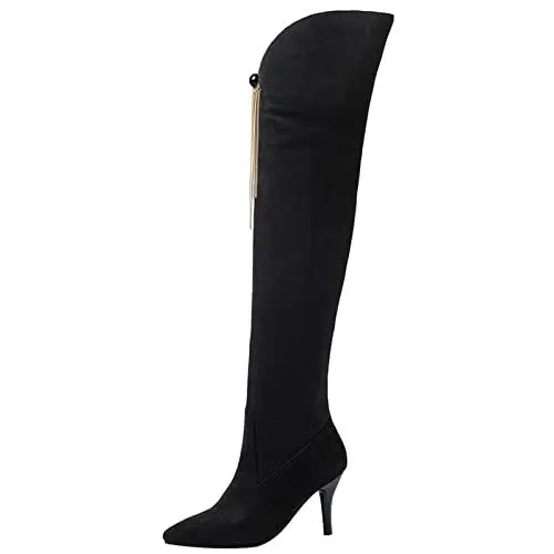 Produktbild: Gicoiz Damen Stilettos Overknee Stiefel Party Bridal Winter Warm Abendschuhe Elegant Lack Thigh High Long Stiefeletten Mode Schwarz Gr 40.5 EU-42Cn