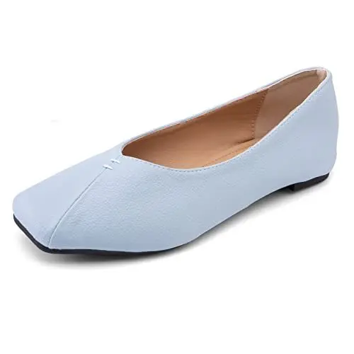 Produktbild: Gicoiz Foldable Ballet Flach Schuhe Damen Square Toe Loafer Pantoffeln Komfort Arbeit Dolly Schuhe Ohne Verschluss Buro Hochzeit Ballerinas Sky-Blau Gr 37 EU-38Cn
