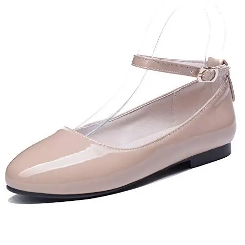 Produktbild: Gicoiz Fußkleidung Damen Runde Zehen Lack Ballet Flach Schuhe Ohne Verschluss Leisure Dolly Schuhe Komfort Arbeit Hochzeit Loafer Buro Formal Schuhe Aprikose Gr 38 EU-39Cn
