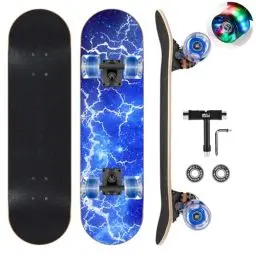 Produktbild: GIEEU Skateboards mit bunten blinkenden Rädern für Anfänger, Kinder, Teenager, Erwachsene, komplettes Standard-Skateboards, 9 Schichten Ahorn-Deck, konkaves Skateboard