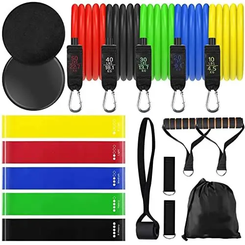 Produktbild: GIEMIT Resistance Bands 18er Pack 125 lbs - Fitnessbänder, Griffen, Türanker und Fußschlaufen - Resistance Bands mit Übungskerngleiter – Expander Tubes aus Naturlatex