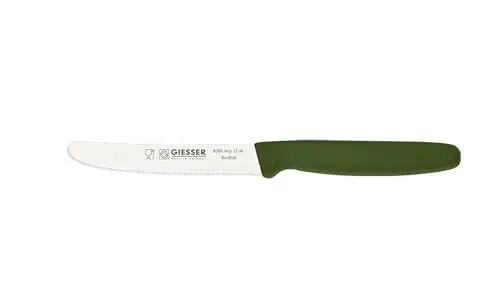 Produktbild: Giesser Messer Brötchenmesser Tomatenmesser Küchenmesser 11cm Klinge 3mm Wellenschliff Klinge 11cm (Olive)
