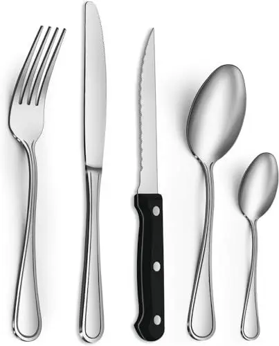 Produktbild: Gifcomda Besteck Set, 30 teiliges Edelstahl Besteck Set für 6 Personen, Fein Poliert Besteckset mit Steakmesser, Messer Gabel Löffel, Spülmaschinenfest