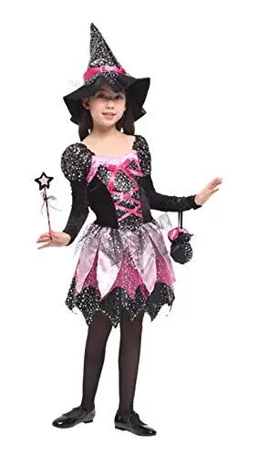 Produktbild: GIFT TOWER Hexekleid Halloween Mädchen Hexenkostüm mit Hexehut für Hexe Cosplay Karneval Faschingkostüm Mehrfarbig 10-12 Jahre