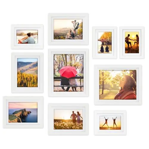 Produktbild: Giftgarden 10er Weiß Bilderrahmen Set Verschiedene Größen mit Passepartout, Multi Bilderrahmen Collage 10x15 (4er), 13x18 (4er), 20x25 (2er), Modern Fotorahmen für Wand- oder Tischaufsteller