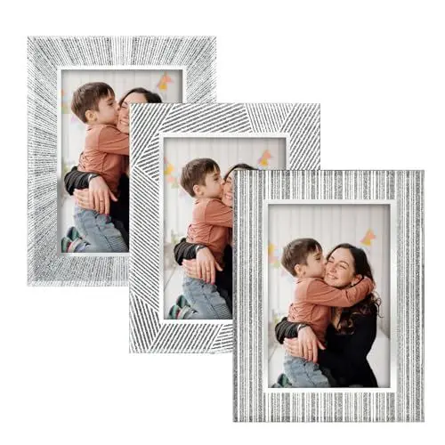 Produktbild: Giftgarden 3 Stück Glas Bilderrahmen 10x15 cm mit Silber Glitzer - Funkelnde Fotorahmen für Tischplatte - Perfekt für Babyfotos, Familienfotos und Hochzeitsfotos - Geschenk