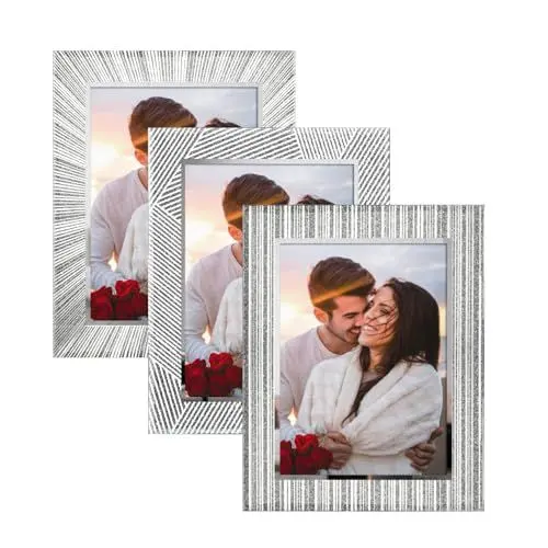 Produktbild: Giftgarden 3 Stück Glas Bilderrahmen 13x18 cm mit Silber Glitzer - Funkelnde Fotorahmen für Tischplatte - Perfekt für Babyfotos, Familienfotos und Hochzeitsfotos - Geschenk
