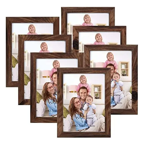 Produktbild: Giftgarden 7 Stück Bilderrahmen Set 13x18 cm für 18x13 Fotos und Bilder, Braun Fotorahmen Collage, Wand- oder Tischaufsteller - Geschenk Freund