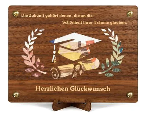 Produktbild: Giftota Abschluss Geschenk Holz, Bestandene Prüfung Geschenk zum Bachelor, Abitur 2025, Master, Doktor, Geldgeschenke Verpackung mit Glückwunschkarte
