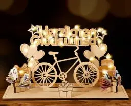 Produktbild: Giftota Original Fahrrad Geburtstag Geldgeschenke Holz mit LED Lichterkette - Geldgeschenk Fahrrad für Radfahrer, Freunde, Familie - Fahrrad Deko