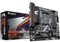 Produktbild: GIGABYTE B550M AORUS Elite Mainboard – AMD Ryzen 5000 CPUs, 5+3 Phasen VRM, bis zu 4733 MHz DDR4, 1xPCIe 4.0 + 1xPCIe 3.0 M.2, 1GbE LAN, USB 3.2 Gen 1