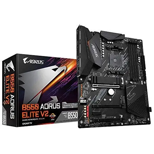 Produktbild: GIGABYTE B550 AORUS ELITE V2 Mainboard – AMD Ryzen 5000 CPUs, 12+2 Phasen VRM, bis zu 4733 MHz DDR4, 1xPCIe 4.0 + 1xPCIe 3.0 M.2, 2.5GbE LAN, USB 3.2 Gen 2