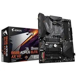 Produktbild: GIGABYTE B550 AORUS ELITE AX V2 Mainboard – AMD Ryzen 5000 CPUs, 12+2 Phasen VRM, bis zu 4733 MHz DDR4, 1xPCIe 4.0 + 1xPCIe 3.0 M.2, Wi-Fi 6E, 2.5GbE LAN, USB 3.2 Gen 2