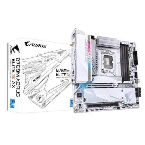 Produktbild: GIGABYTE B760M AORUS ELITE X AX Mainboard - Unterstützt Intel Core Prozessoren der 14. Generation, 14+1+1 Phasen VRM, bis zu 8266MHz DDR5 (OC), 2x PCIe 4.0 M.2, Wi-Fi 6E, 2.5GbE, USB 3.2 Gen 2