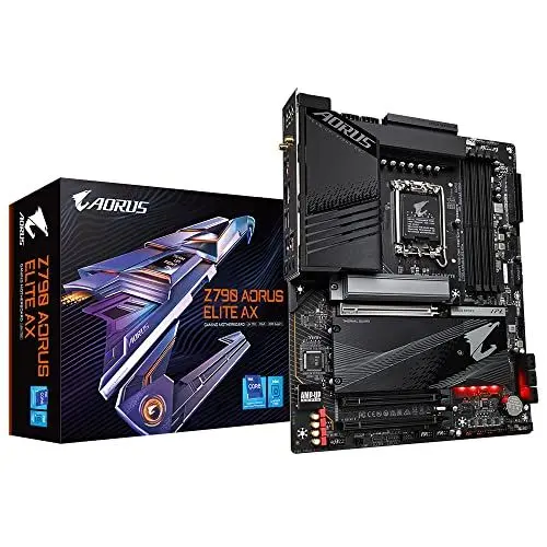 Produktbild: GIGABYTE Z790 AORUS Elite AX Motherboard - Unterstützt Intel Core 14. Generation CPUs, 16*+2+1 Phasen Digital VRM, bis zu 7600MHz DDR5 (OC), 4xPCIe 4.0 M.2, Wi-Fi 6E, 2.5GbE LAN, USB 3.2 Gen 2x2