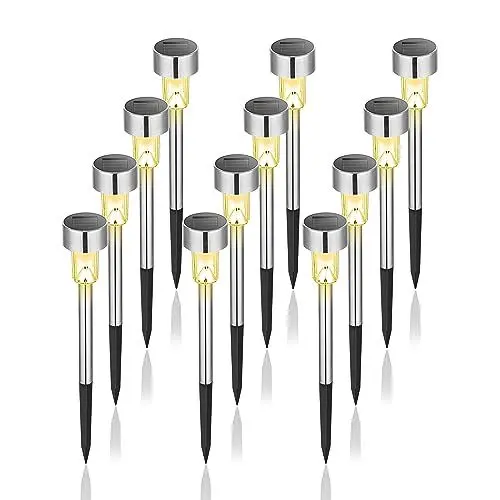 Produktbild: GIGALUMI Solarlampen für außen, Solarleuchten für Garten, 12 Stück, wasserdichte Solar Gartenleuchten für außen Garten, Balkon, Terrasse, Rasen, Wege (Warmweiß)