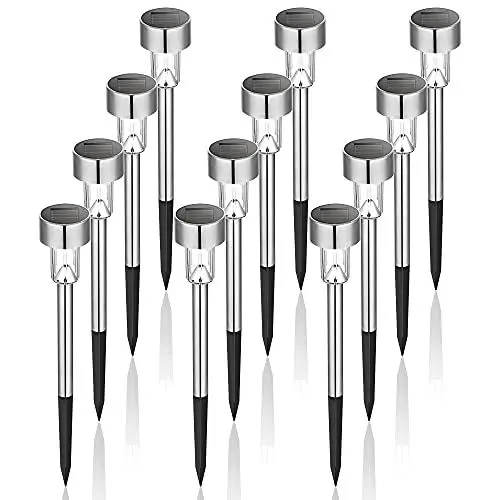 Produktbild: GIGALUMI Solarlampen für außen, LED Solarleuchten für Garten, 12 Stück aus Edelstahl wasserdichte Gartenbeleuchtung für außen Garten, Terrasse, Rasen, Wege (Weiß)