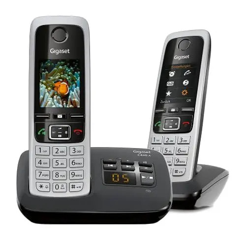 Produktbild: Gigaset C430A Duo 2 schnurlose Telefone mit Anrufbeantworter (DECT Telefon mit Freisprechfunktion, klassische Mobilteile mit TFT-Farbdisplay) schwarz-silber