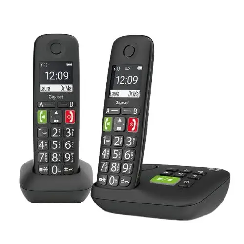 Produktbild: Gigaset E290A DUO - 2 Schnurlose Senioren DECT-Telefone mit Anrufbeantworter - große Tasten, Zielwahltasten für wichtige Nummern, Verstärker-Funktion für lautes Hören, schwarz (Deutsche Version)