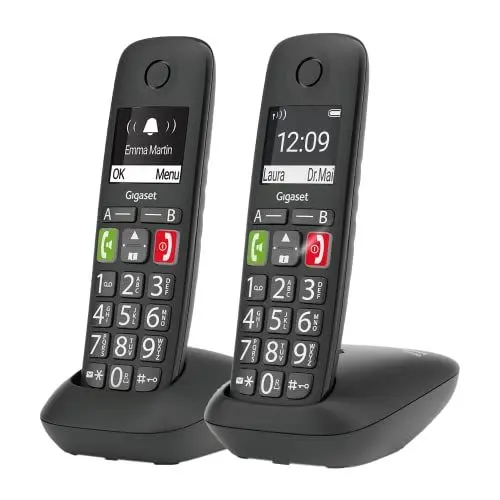 Produktbild: Gigaset E290 Duo - 2 Schnurlose Senioren-Telefone ohne Anrufbeantworter, große Tasten, Zielwahltasten für wichtige Nummern, Verstärker-Funktion für extra lautes Hören, schwarz (Deutsche Version)