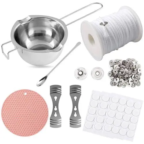 Produktbild: Gigflpyo Kerzenherstellung Kit - 61m Dochte, 480ml 304-Edelstahl Schmelztopf, Wachs Zum Gießen - Kerzen Selber Machen