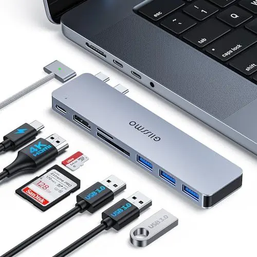 Produktbild: GIISSMO MacBook Adapter, USB C Hub mit Thunderbolt 3, 4K HDMI, 3 USB-A Ports, SD/TF Kartenleser, Zubehör Kompatibel mit MacBook Pro M1 M2 2023-2016, MacBook Air 2023-2018 13